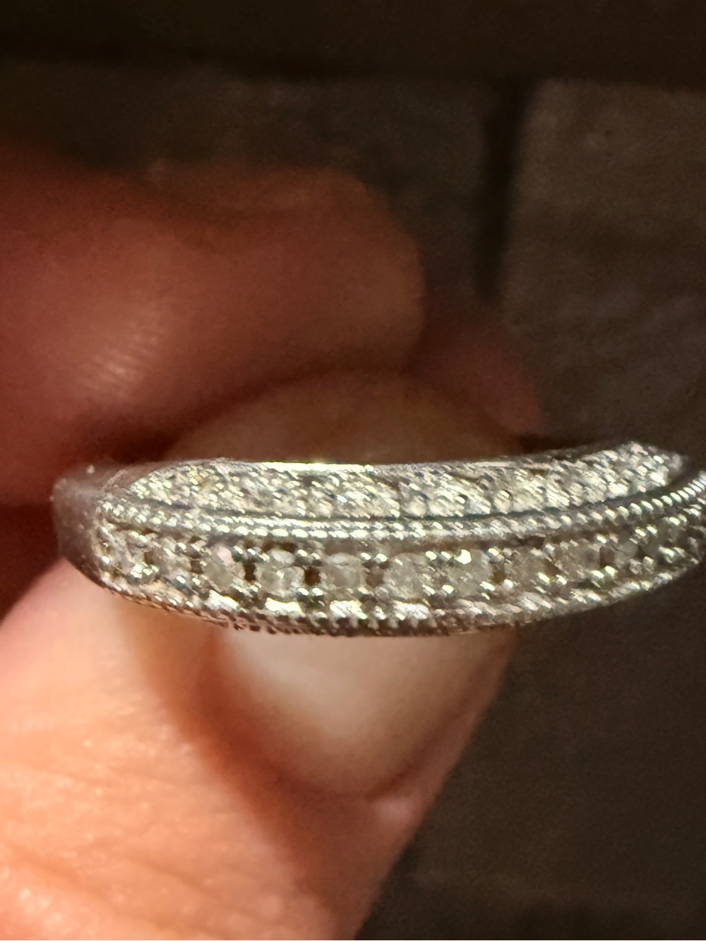 Vintage Diamond three-sided multi-row pavé layout. sterling silver Band Ring Sz8